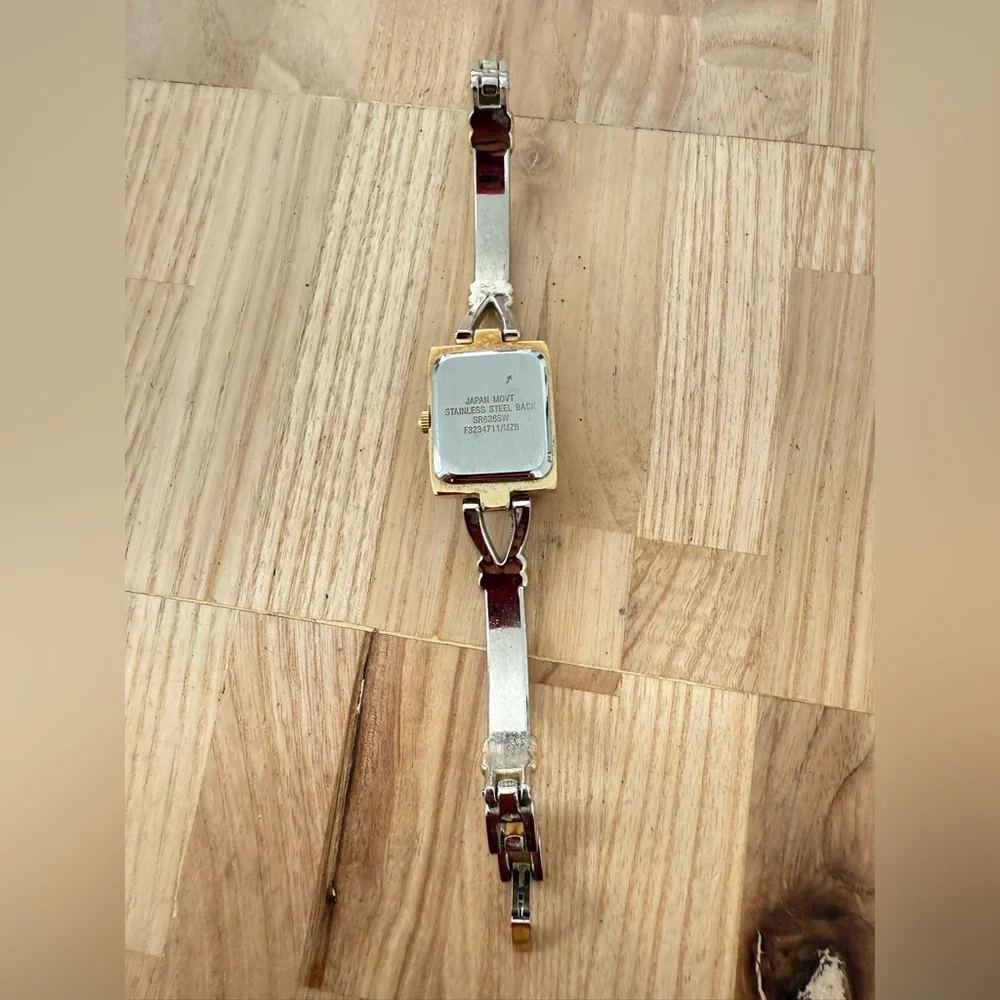 Vintage Gruen ladies diamond rectangular two tone dress watch NEW BATTERY